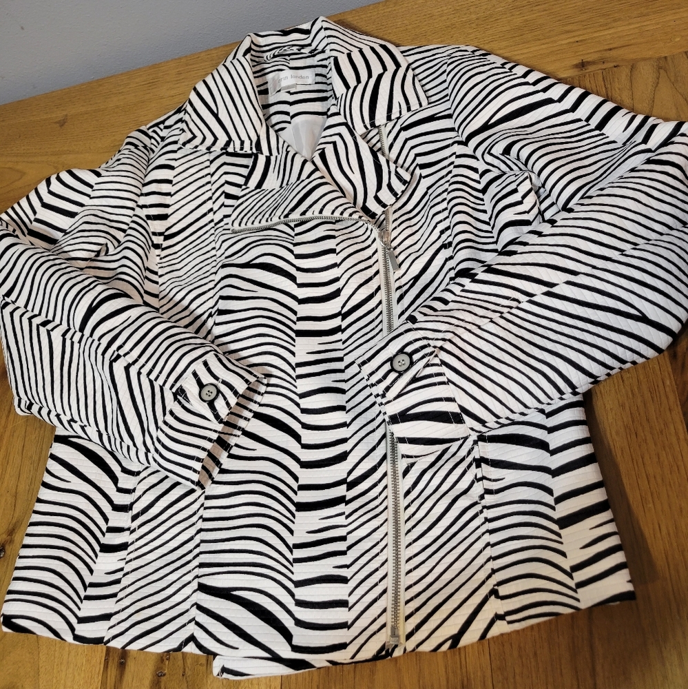 Erin London size S offset zipper zebra striped lightweight dressy jacket - Picture 6 of 12